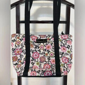 DONNA SHARP Quilted Handbag Purse Tote Shoulder Bag-Black/White, Floral/Patterns